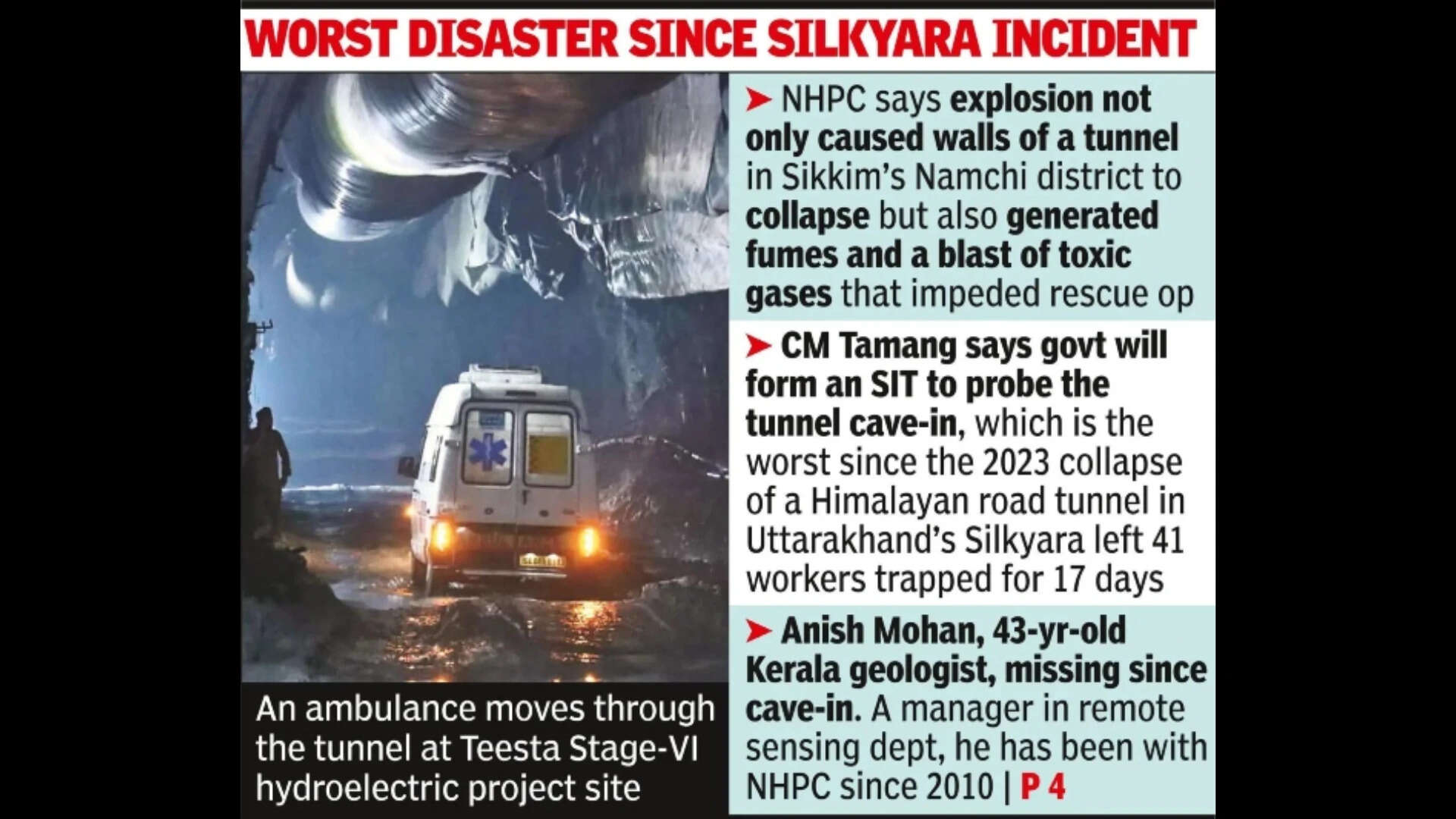 20 bodies found in debris of collapsed Sikkim tunnel
