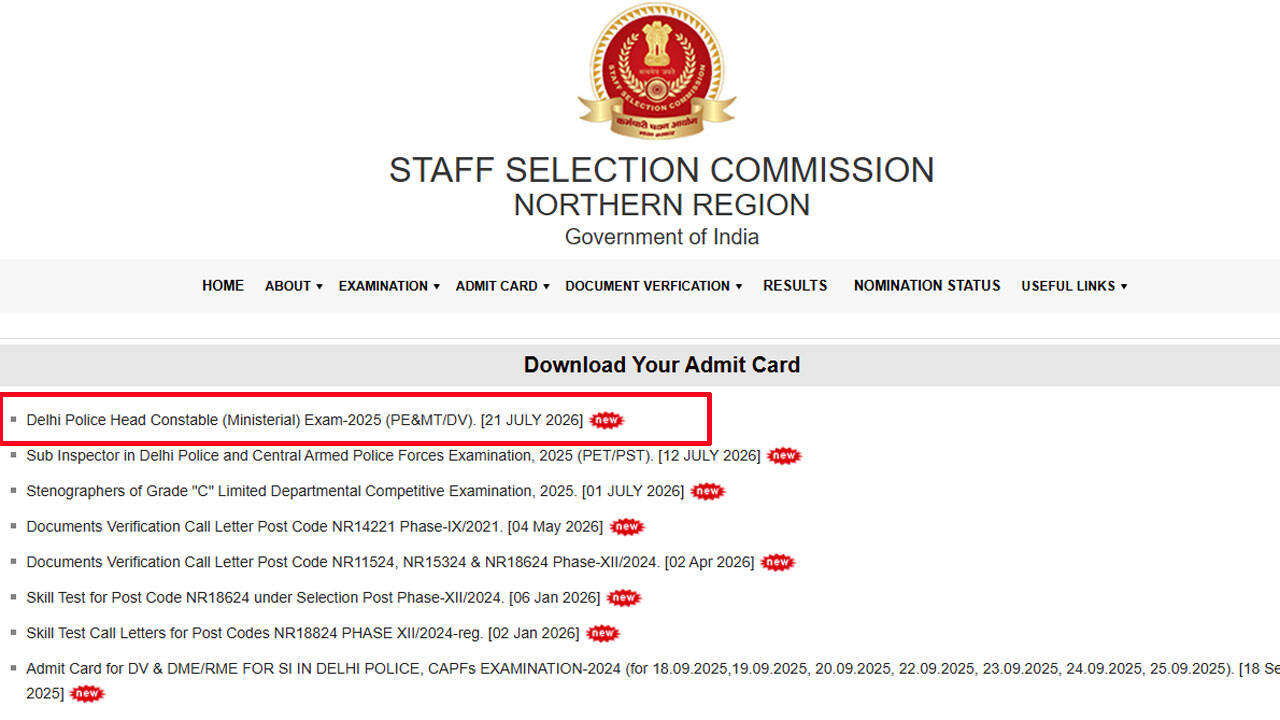Delhi Police Physical Admit Card 2026 released at ssc.gov.in: PET and PMT schedule begins July 25; download hall ticket here