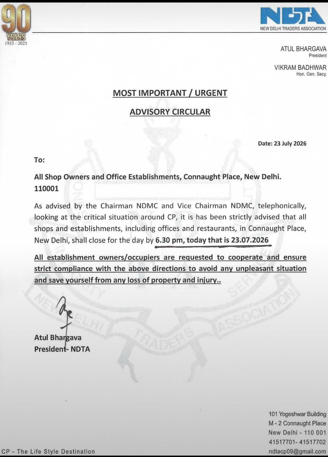 NDTA advisory