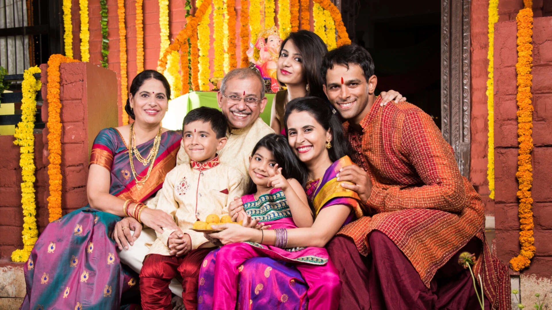 An Indian family celebrating festival