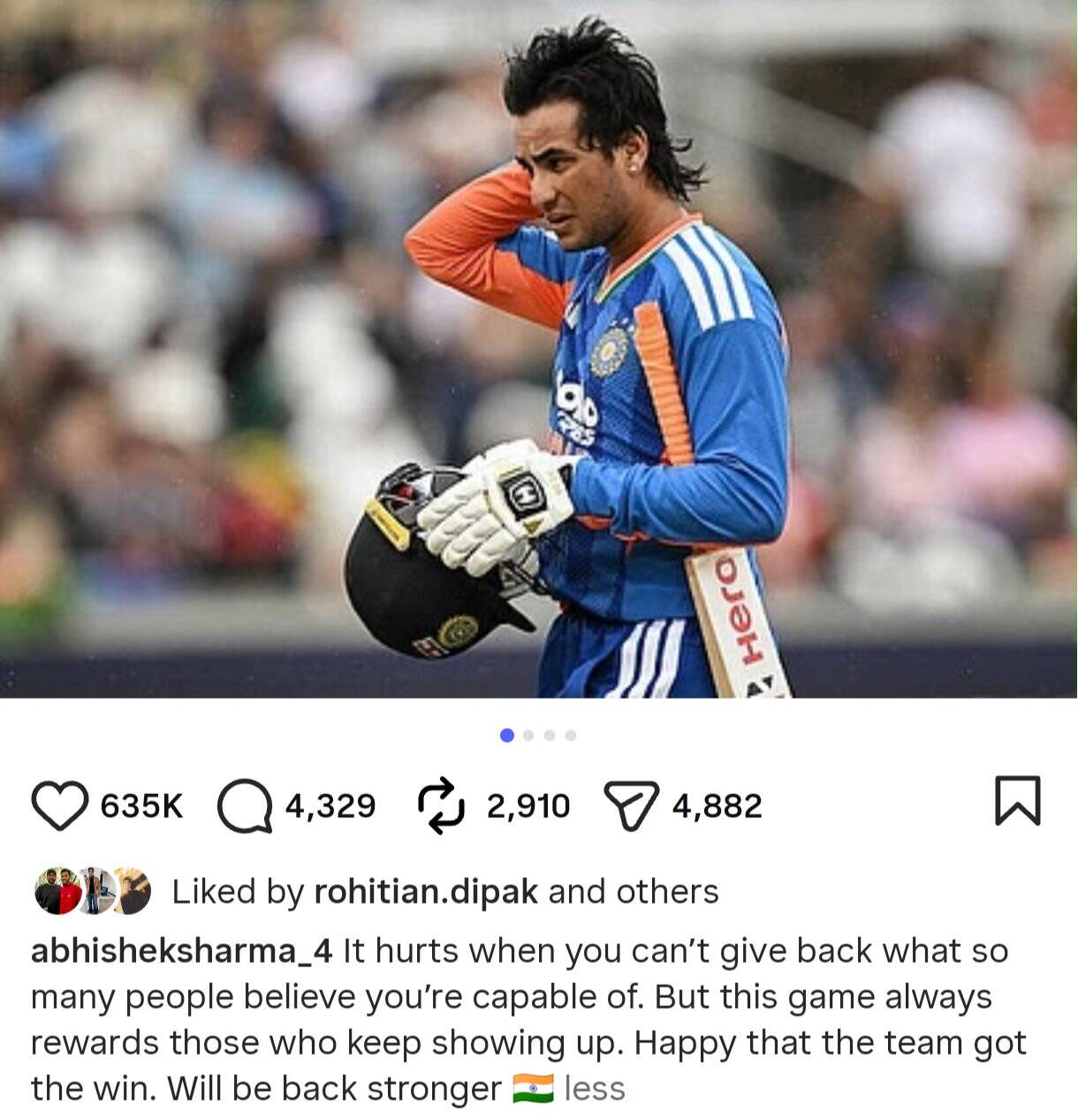 Abhishek Sharma Insta post