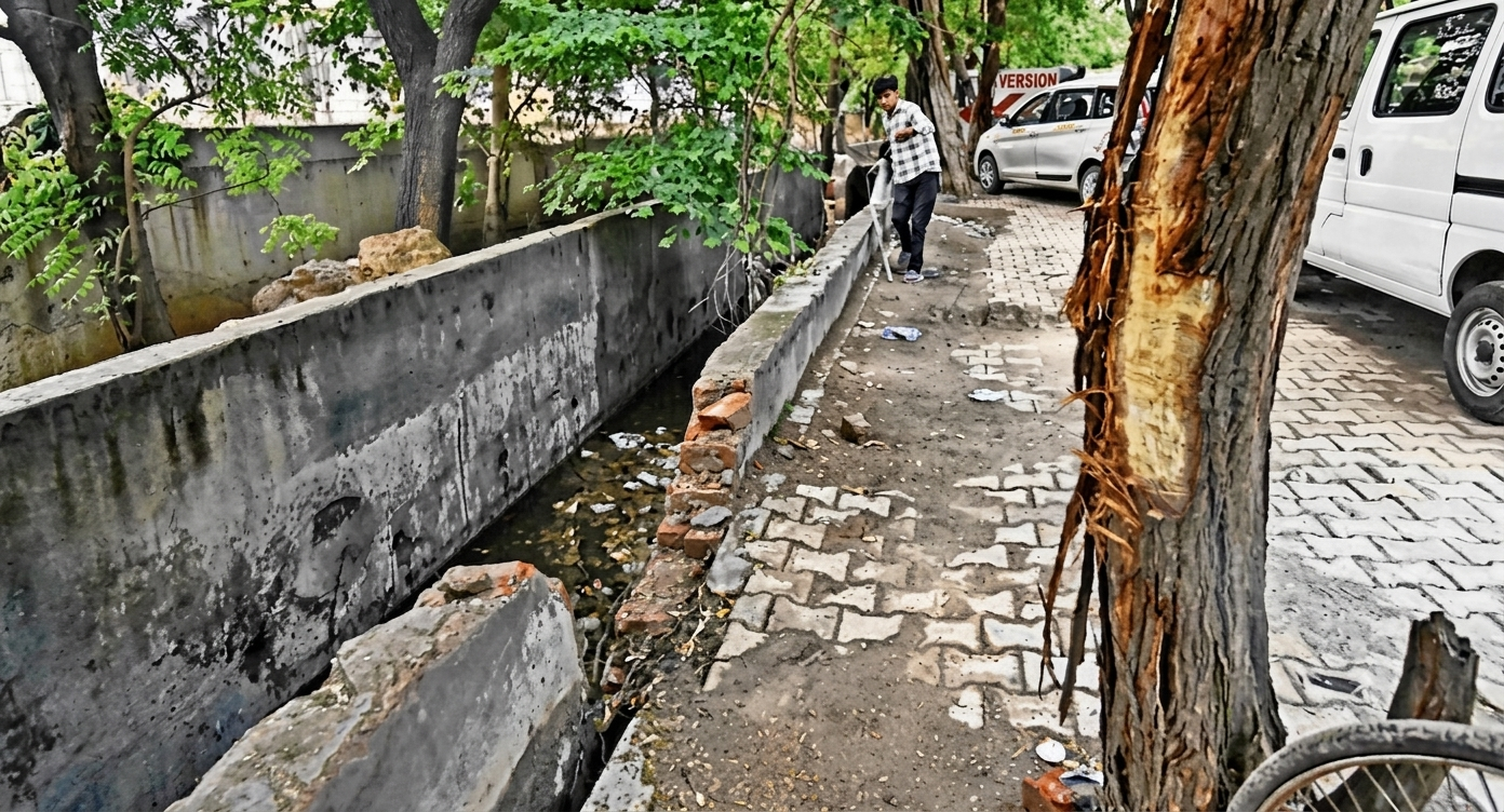 Most of the drain has neither protective covers nor barricades