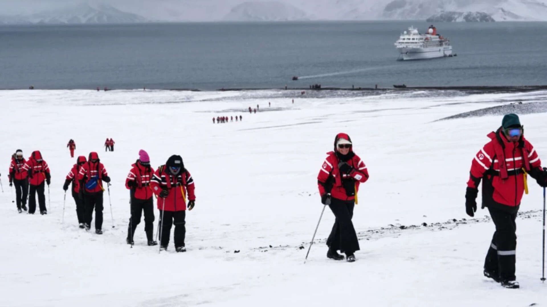 Passengers walk inside the volcano at Deception Island (AP file photo)