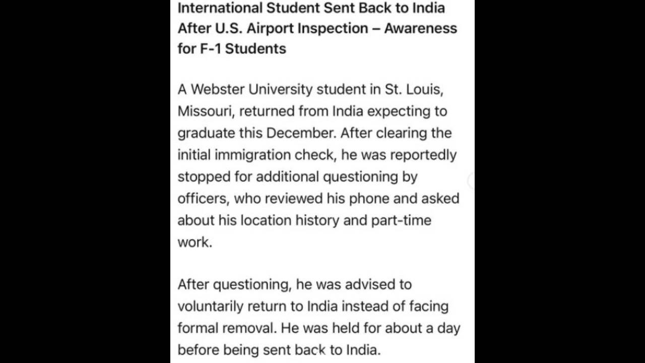 Social media post claims an Indian student was denied entry to the US. He was only a few months away from his graduation.