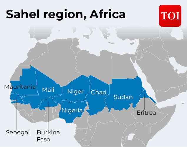 The Sahel stretches roughly 5,400 km (3,350 miles) from the Atlantic Ocean to the Red Sea Sahel region, Africa