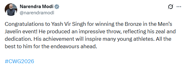 ​PM Modi's post for Yash Vir Singh