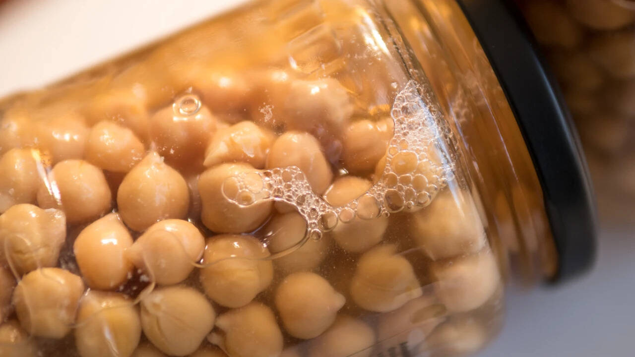 Chickpeas in glass jar