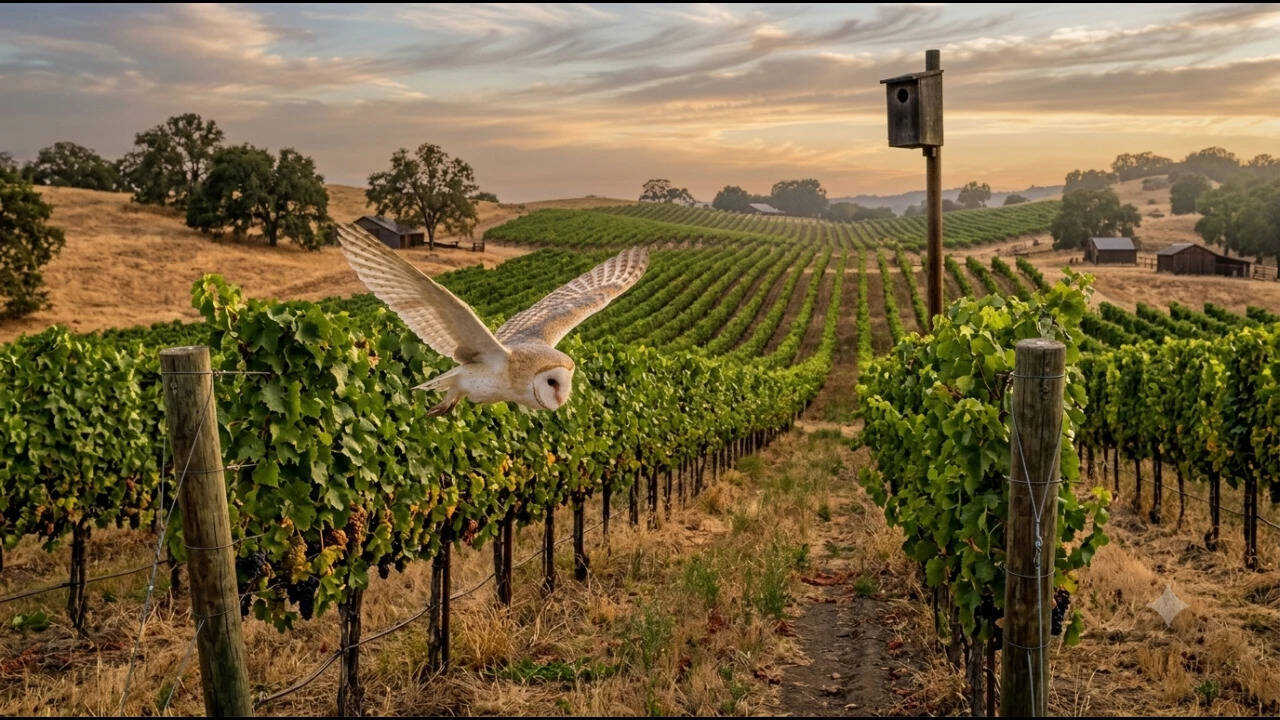 California vineyards used owl boxes to attract barn owls, reducing rodent numbers by up to 52%