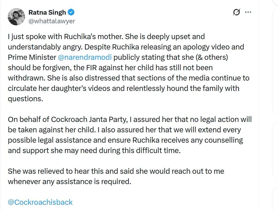 Ratna Singh, CJP spokeperson posted on X