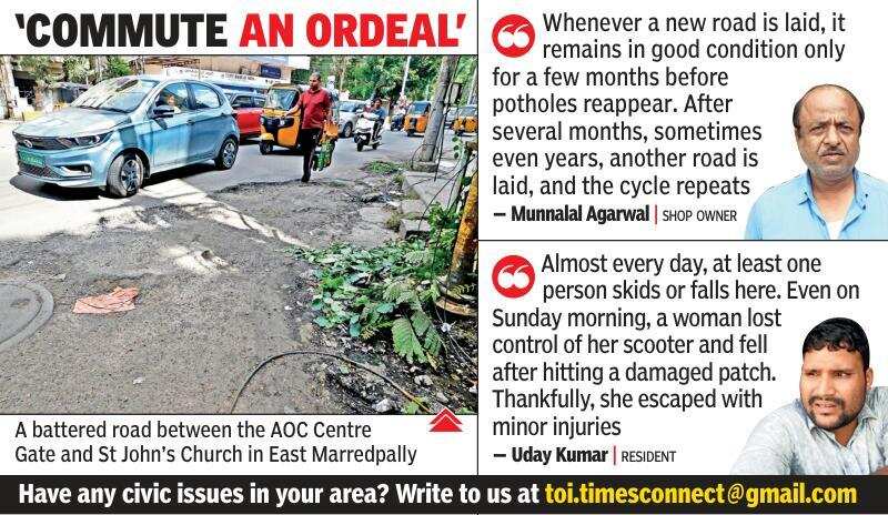 Potholed roads in East Marredpally, Hyderabad.jpg