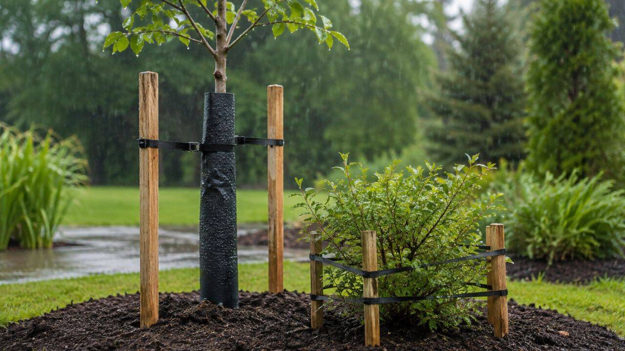 Secure newly planted trees and shrubs