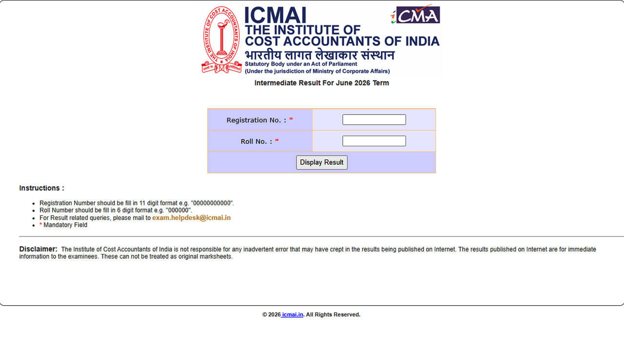 ICMAI releases June 2026 results; 7,885 complete Intermediate course, 4,220 clear Final course: Direct link