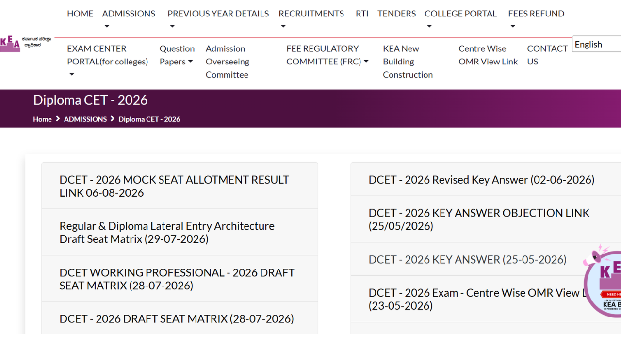 KEA releases DCET 2026 mock allotment result at cetonline.karnataka.gov.in; check details here