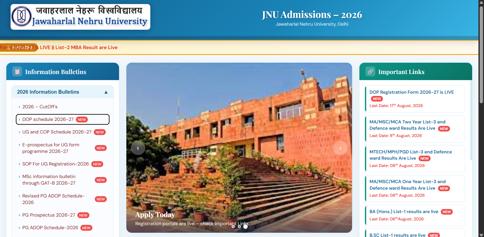 JNU DOP admissions 2026 begin: Check eligibility, important dates and application process