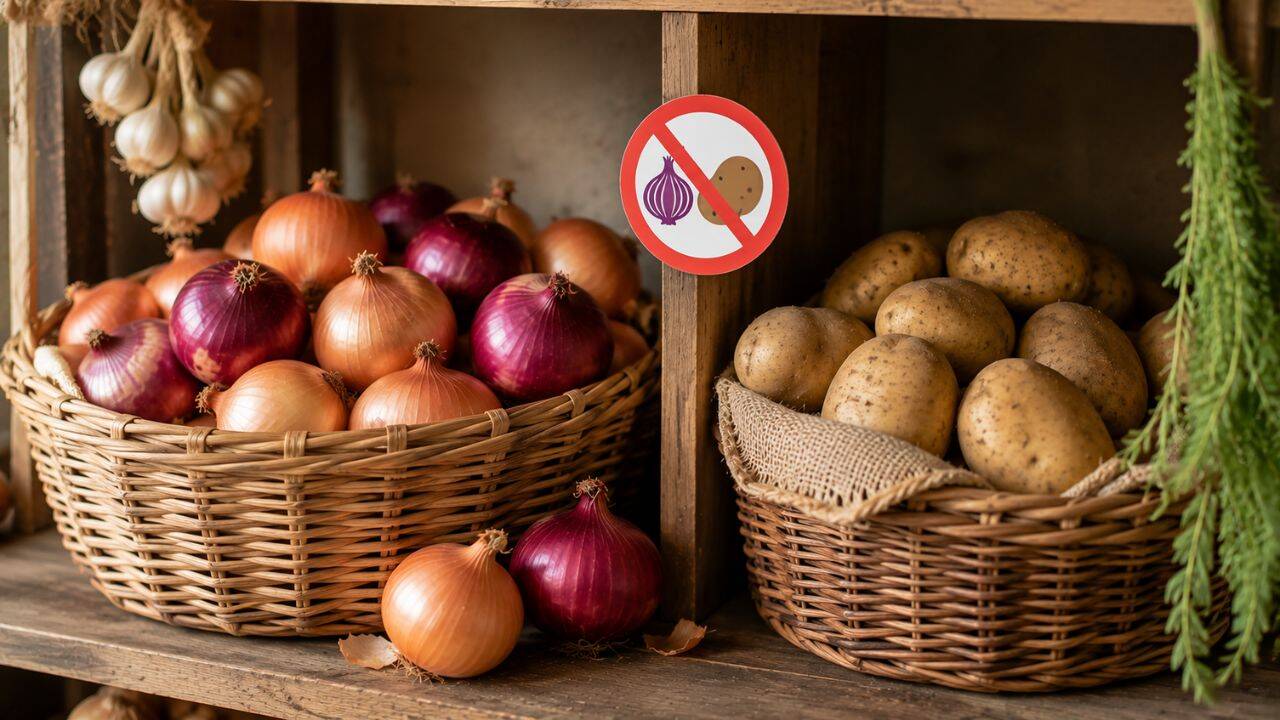 Keep onions away from potatoes<br>
