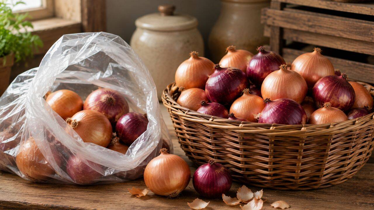 Remove onions from plastic bags after bringing them home<br>