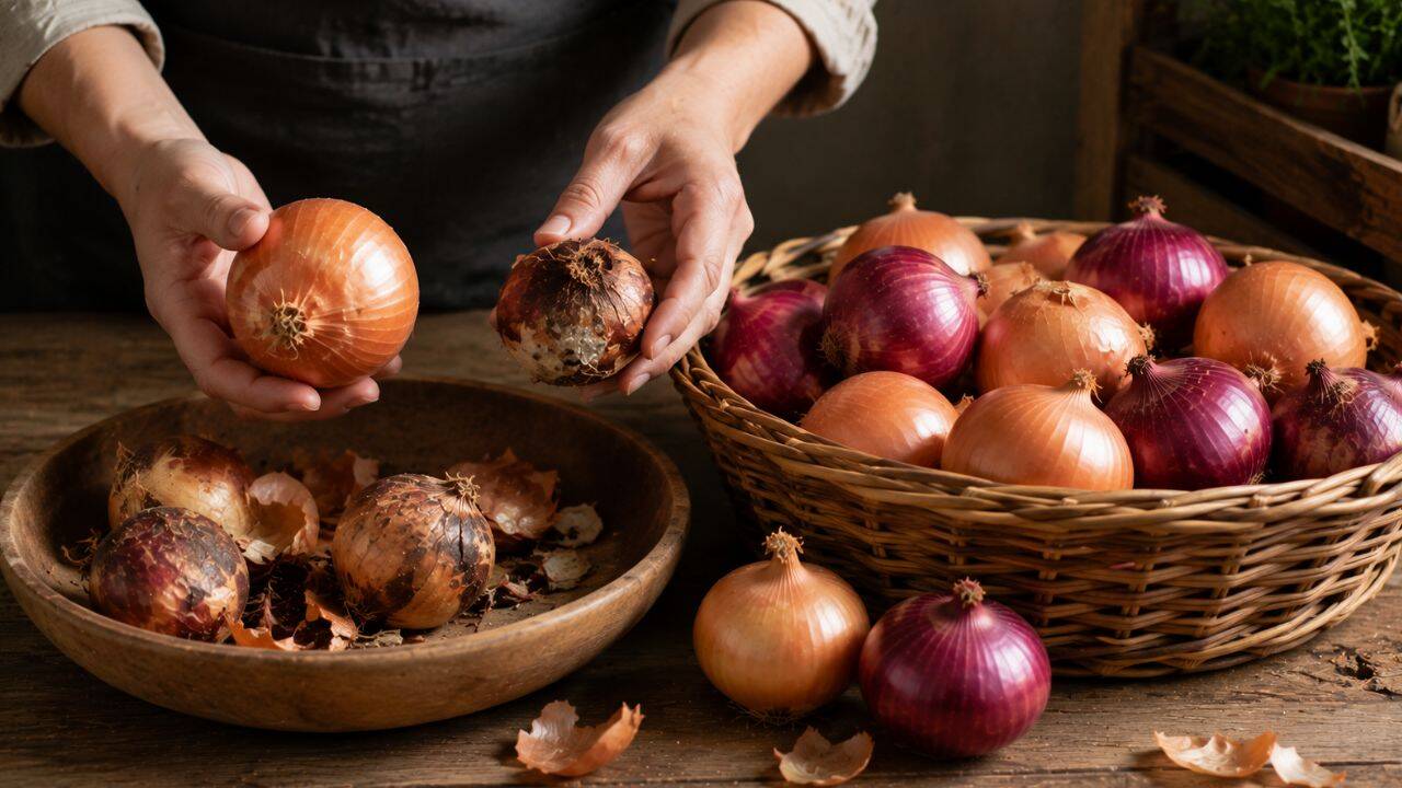Remove damaged onions before storing the batch<br>