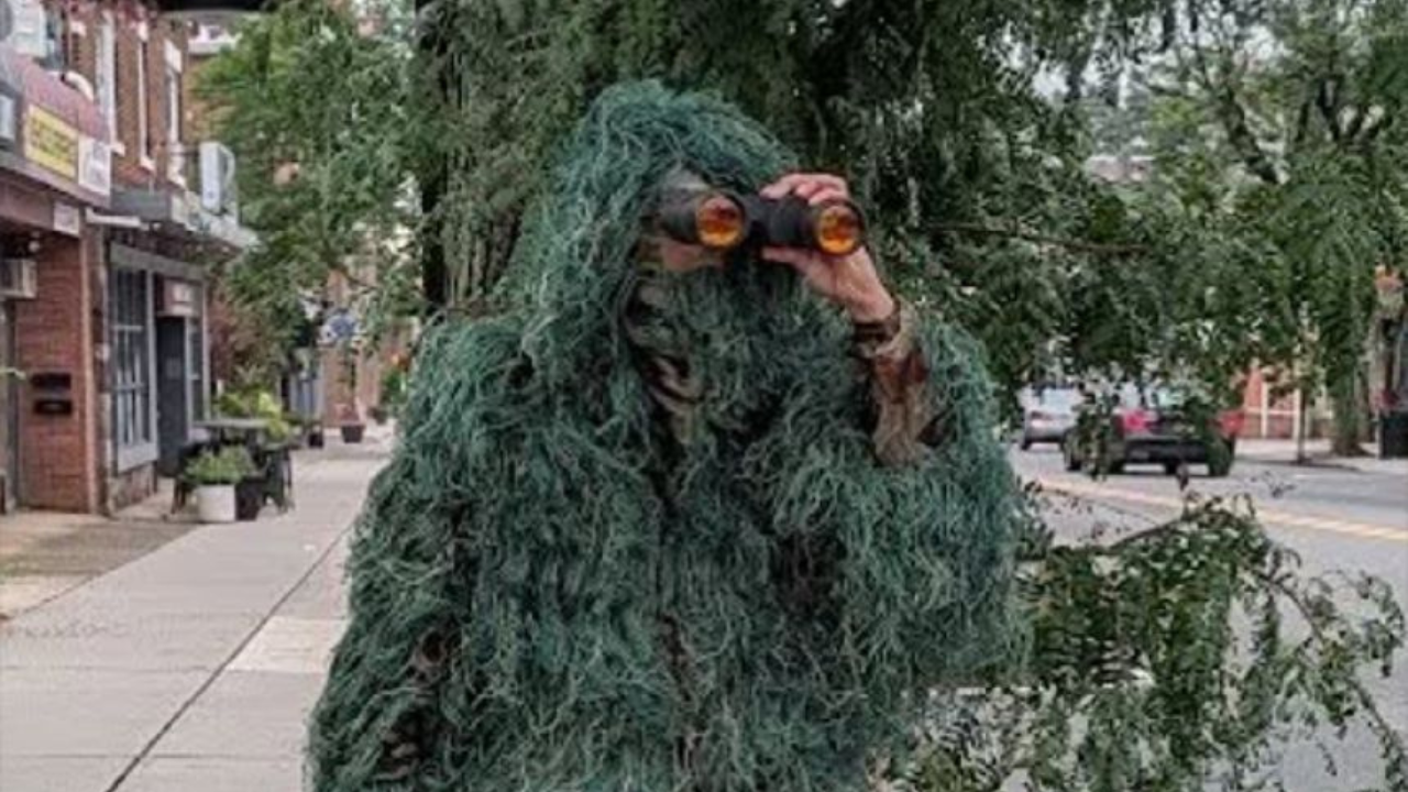New Jersey police officer disguised as a roadside tree <br>