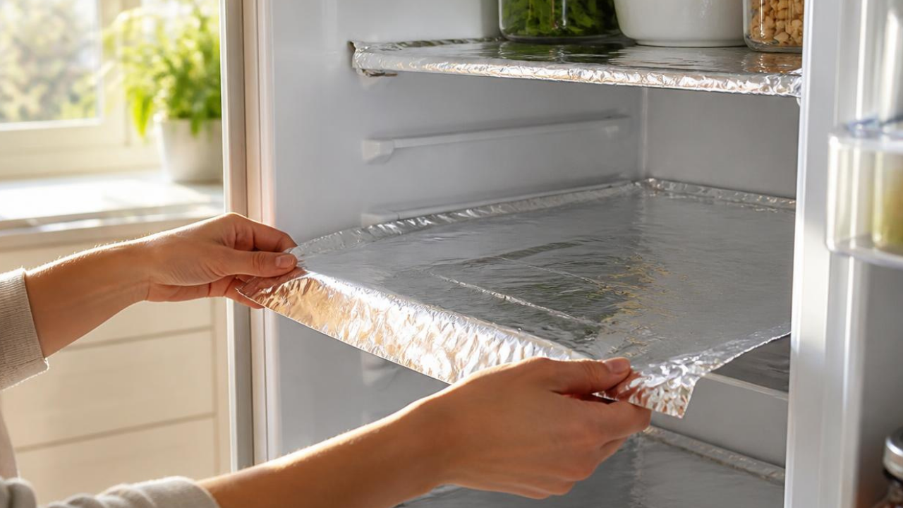 Aluminium Foil Fridge Hack: Lining shelves cuts stains and odour; deep cleaning still needed