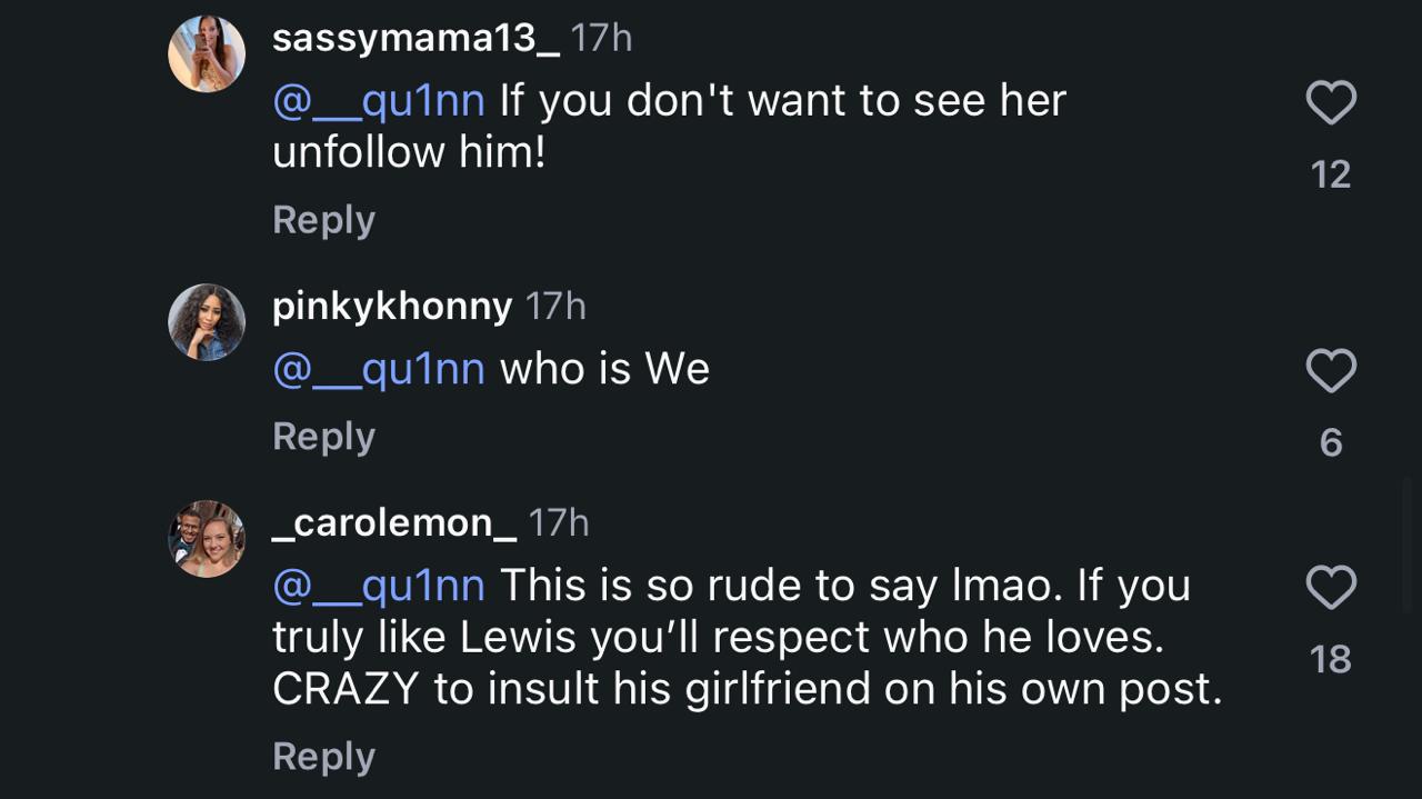 Lewis Hamilton's comment section