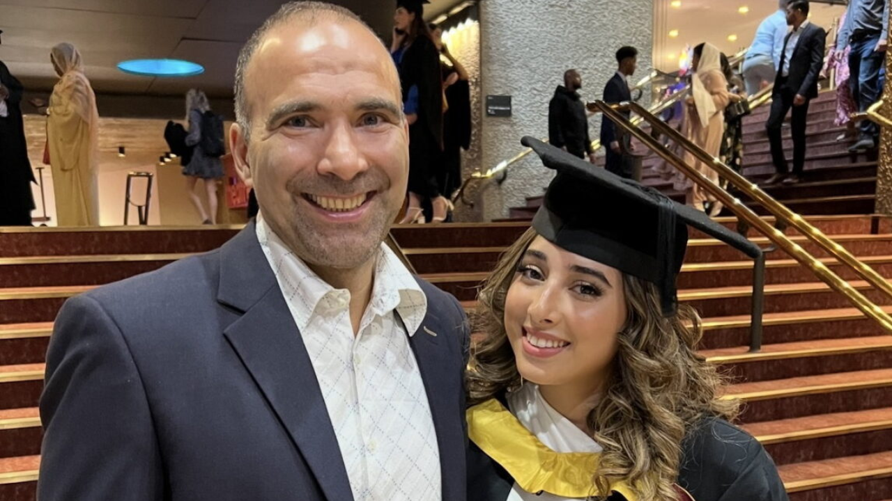Zineb Lazraq with her father. (Photo credit: Zineb Lazraq / SWNS)
