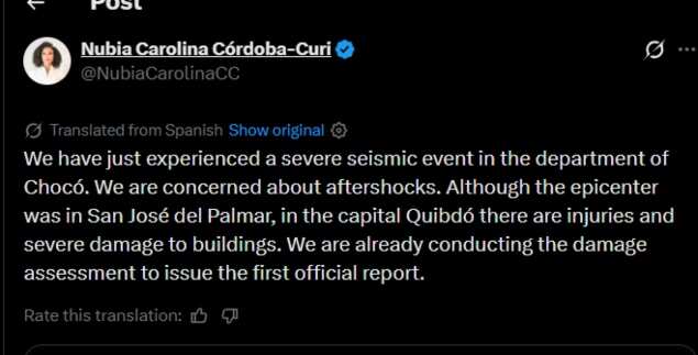 Earthquake in Colombia