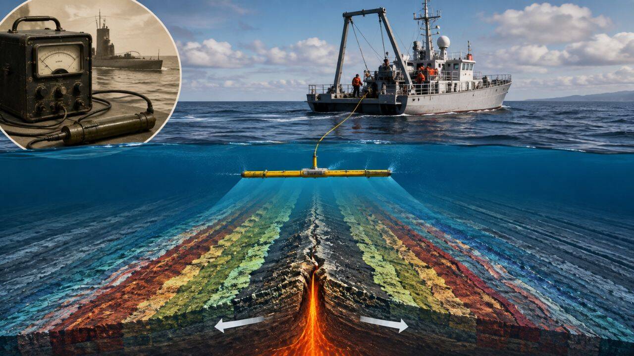 A WWII submarine detector helped map seafloor magnetic stripes and prove plates move