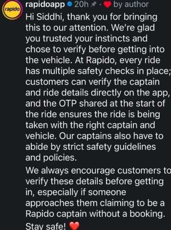 Rapido responds to Hyderabad woman’s viral video.