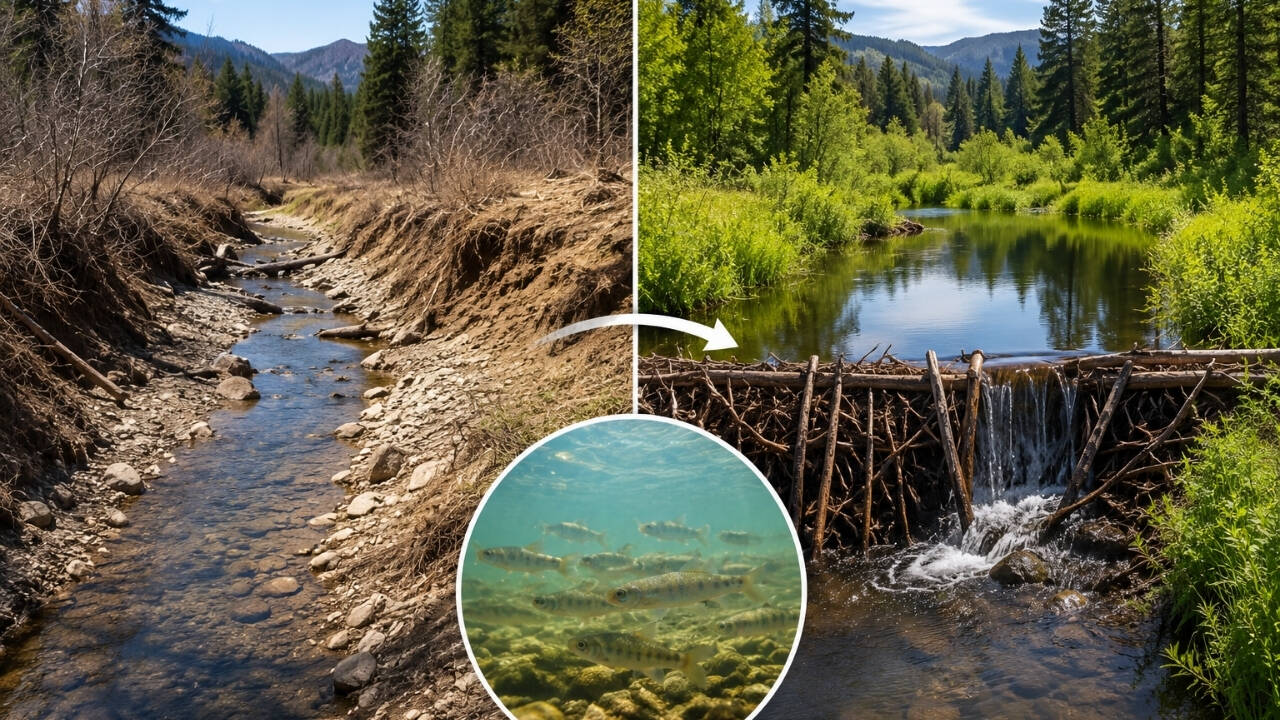 California built beaver-like dams in coho creeks; survival rose from 8% to 60% after restoration