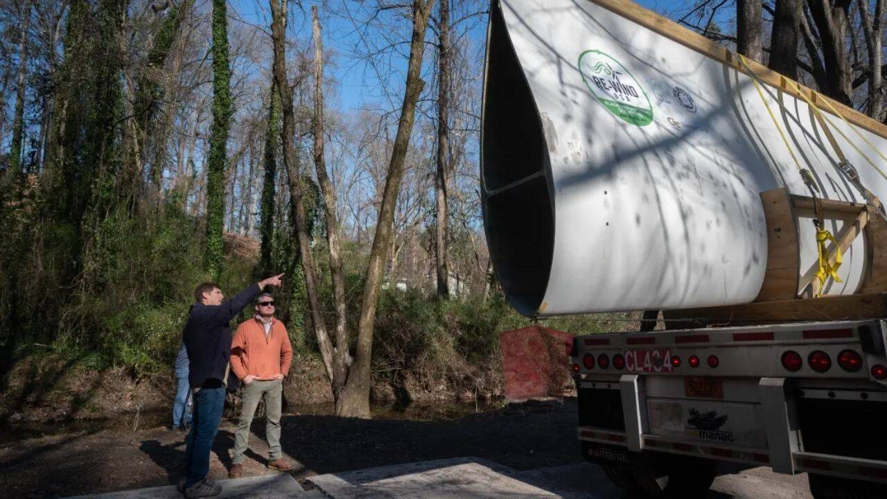 Atlanta turned a 7,000-pound Colorado turbine blade into a 50-foot bridge at Beaverbrook Park