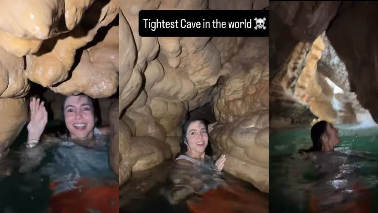 Tourist exploring the cave