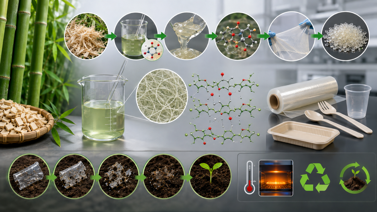 China scientists turned bamboo cellulose into a strong plastic alternative that withstands high heat, can be recycled and biodegrades in soil<br>