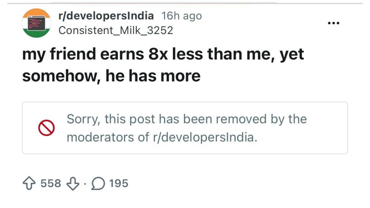 The Reddit post has since been removed from the platform.