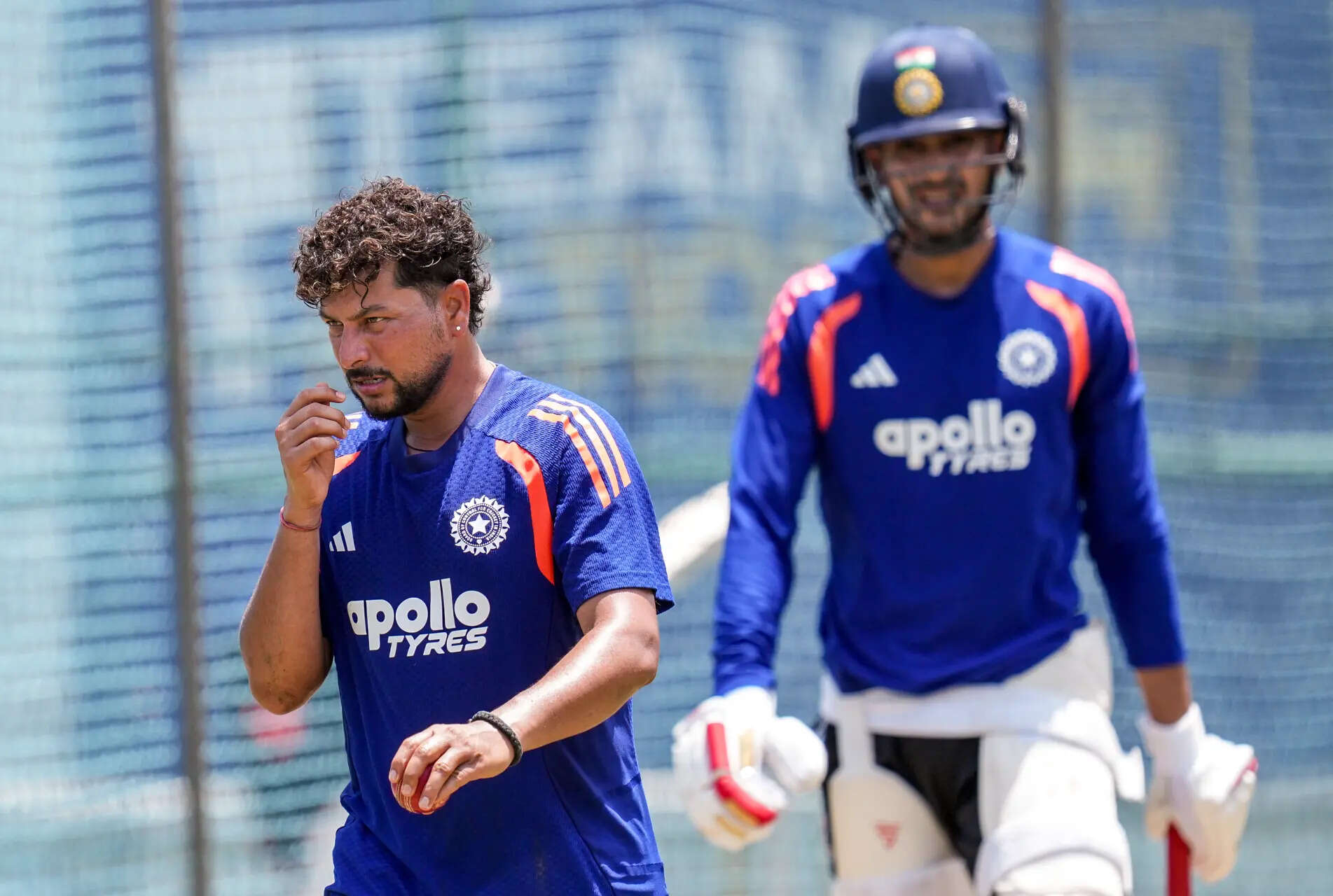 Galle: India's Kuldeep Yadav, front, and captain Shubman Gill during a practice session ahead of the first test cricket match between India and Sri Lanka, in Galle. (PTI Photo/Shailendra Bhojak) (PTI08_13_2026_000340B) IND vs SL: 1st Test match-Training