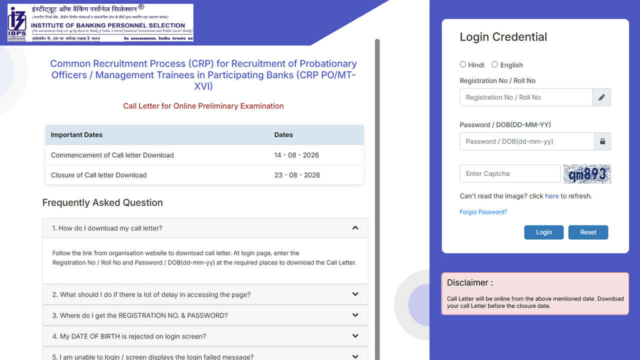 IBPS PO MT pre admit card 2026 released at ibps.in: Download call letter and check preliminary exam instructions