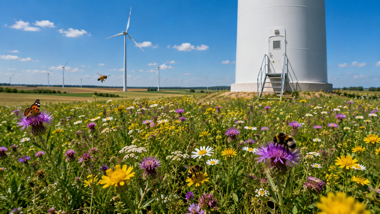 The ground beneath 394-foot wind turbines in Poland became unexpected nesting and feeding grounds for wild bees in farmland<br>