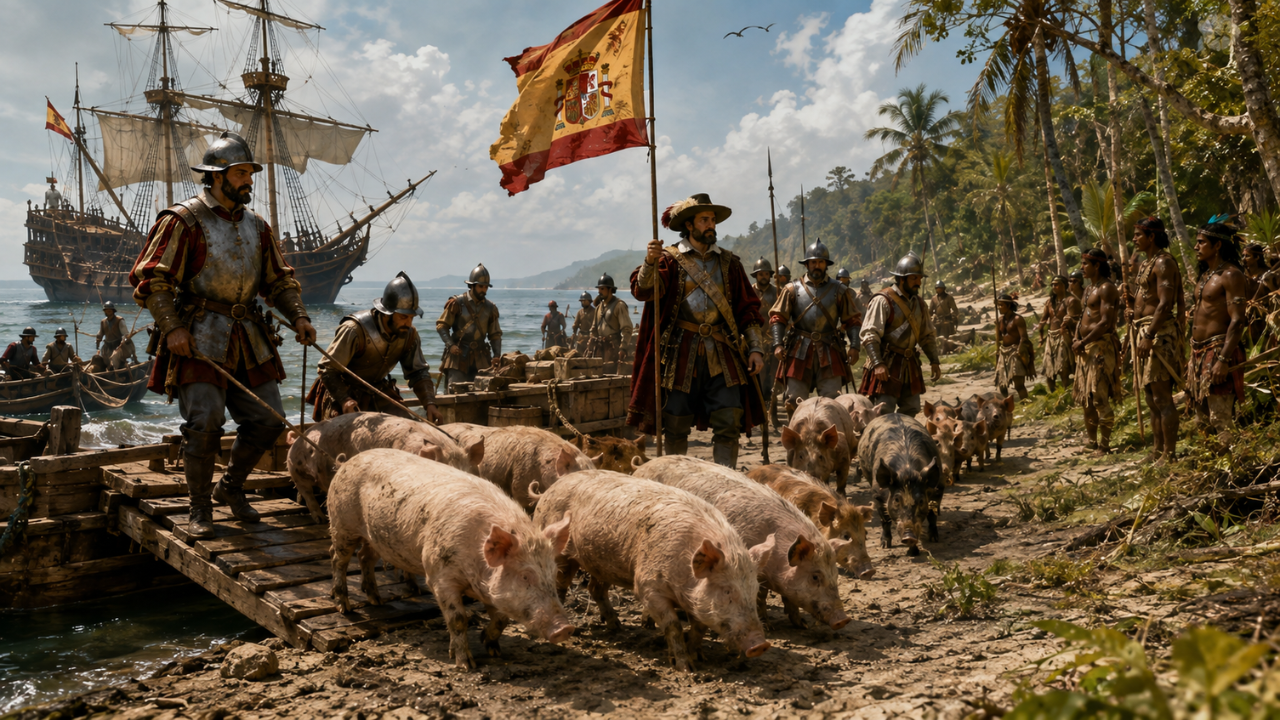 How Spanish explorers introduced pigs to the US in the 1500s