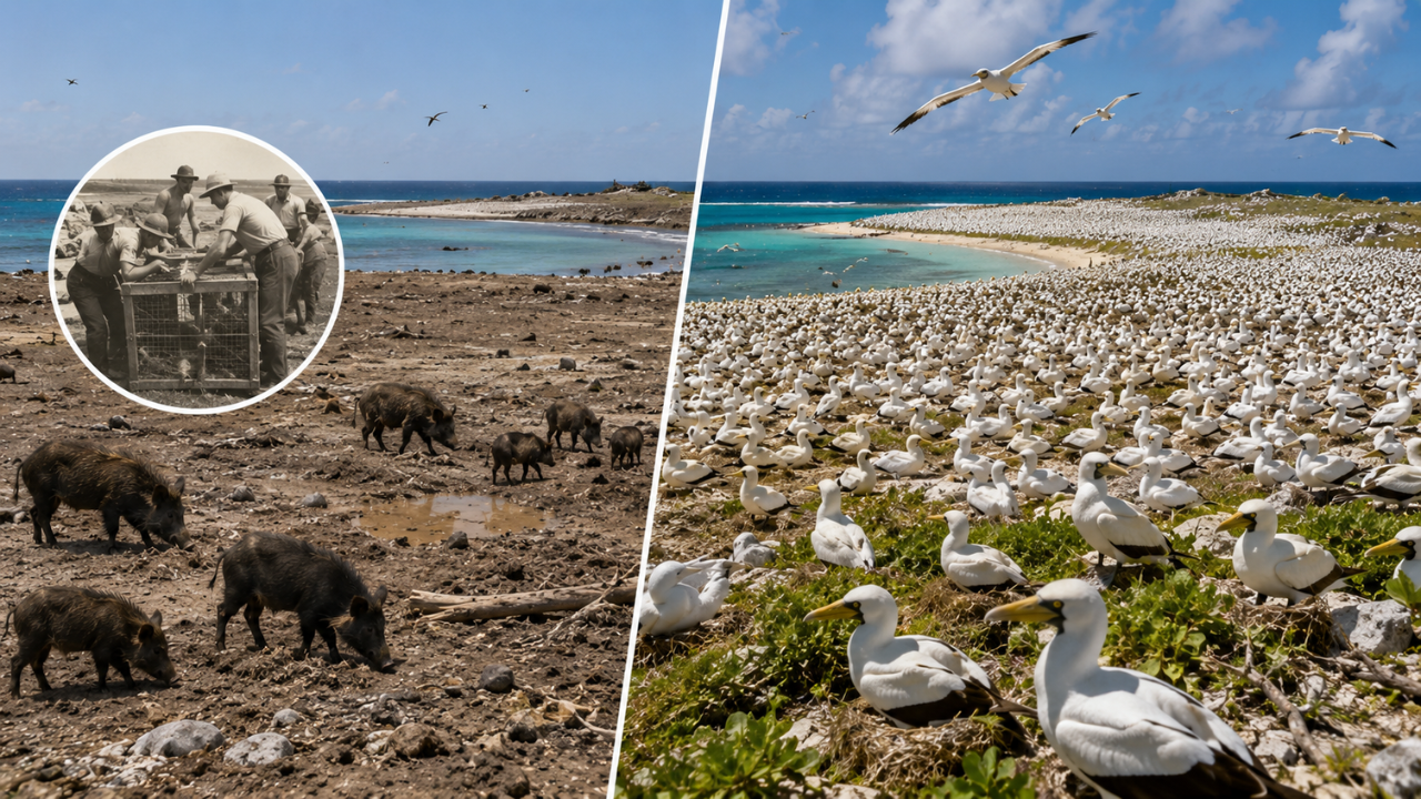 In 1958, 58 pigs were removed from Clipperton, helping seabirds grow to 137,000