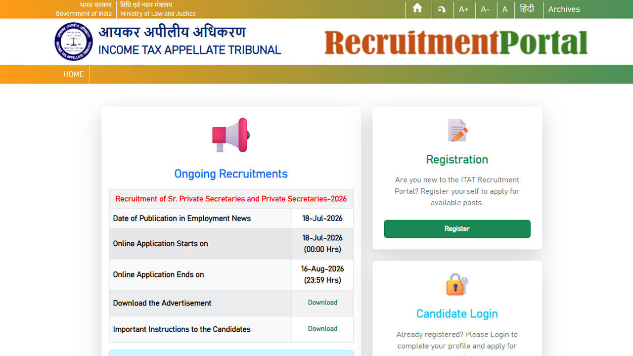 ITAT Private Secretary recruitment 2026: Apply by 11:59 PM today for 42 vacancies; direct link