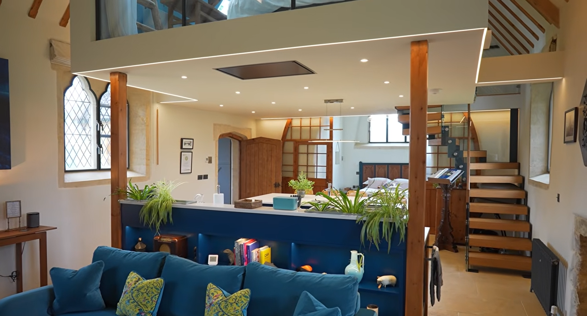 The renovation uncovered rising damp, rotten roof timbers and structural problems, forcing the couple to excavate floors, rebuild parts of the roof and use breathable lime plaster.