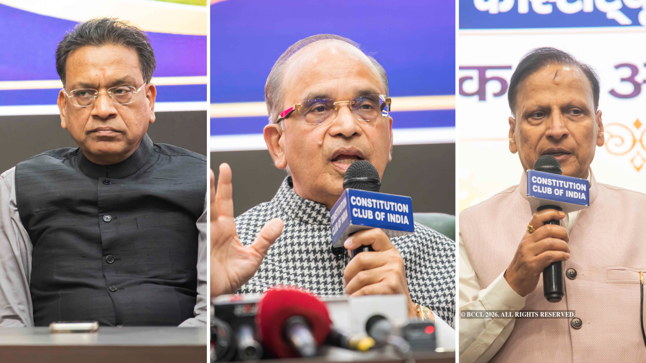 (L-R) Pawan Gupta, chairman, Arjun Kumar, president, Subhash Goyal, general secretary of the Luv Kush Ramlila Committee