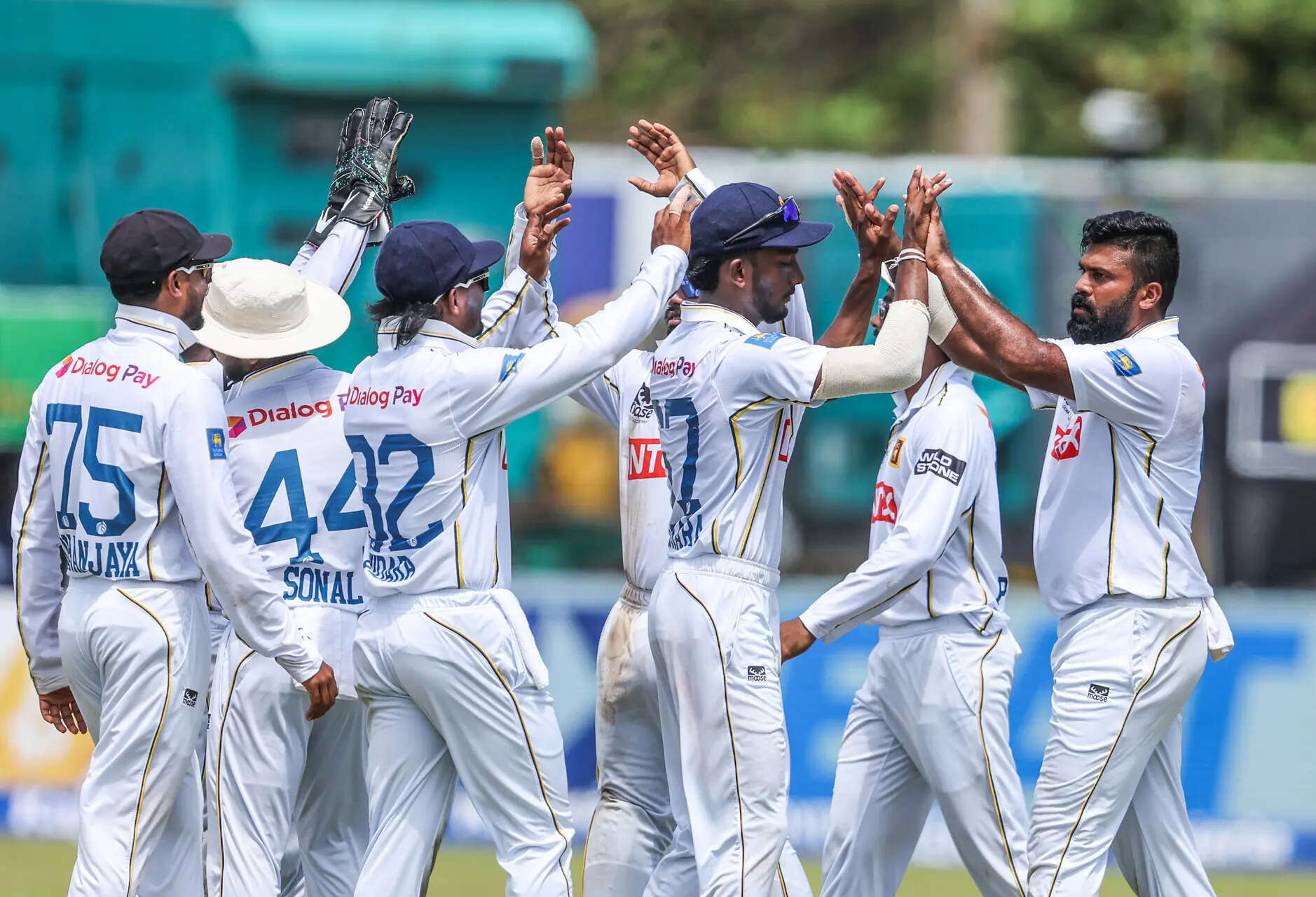 Galle [Sri Lanka], Aug 18 (ANI): Sri Lanka's Lahiru Kumara and teammates celebra...