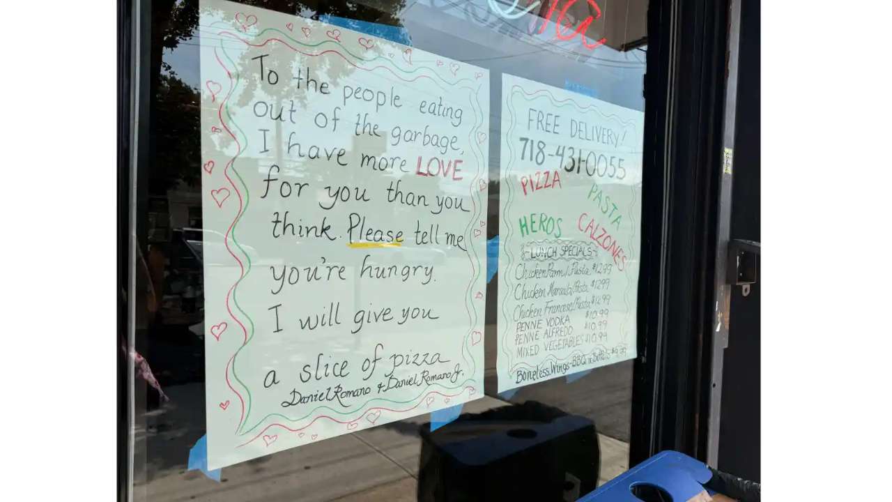 The moment New York pizzeria owner saw a woman at his rubbish bin<br>