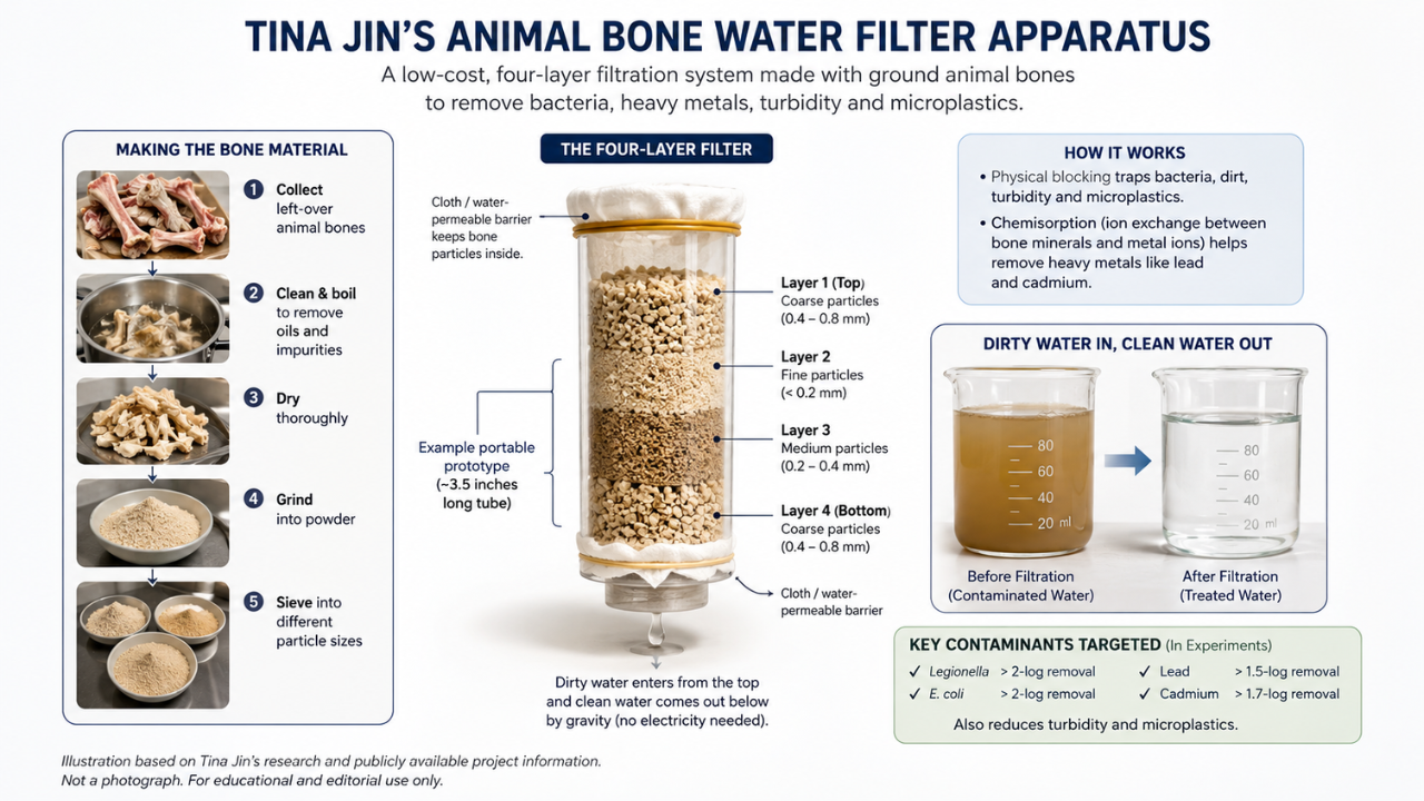 The filter uses four layers of bone particles<br>