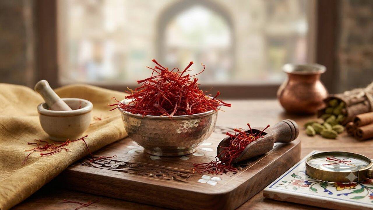 Look at the saffron strands before buying<br>