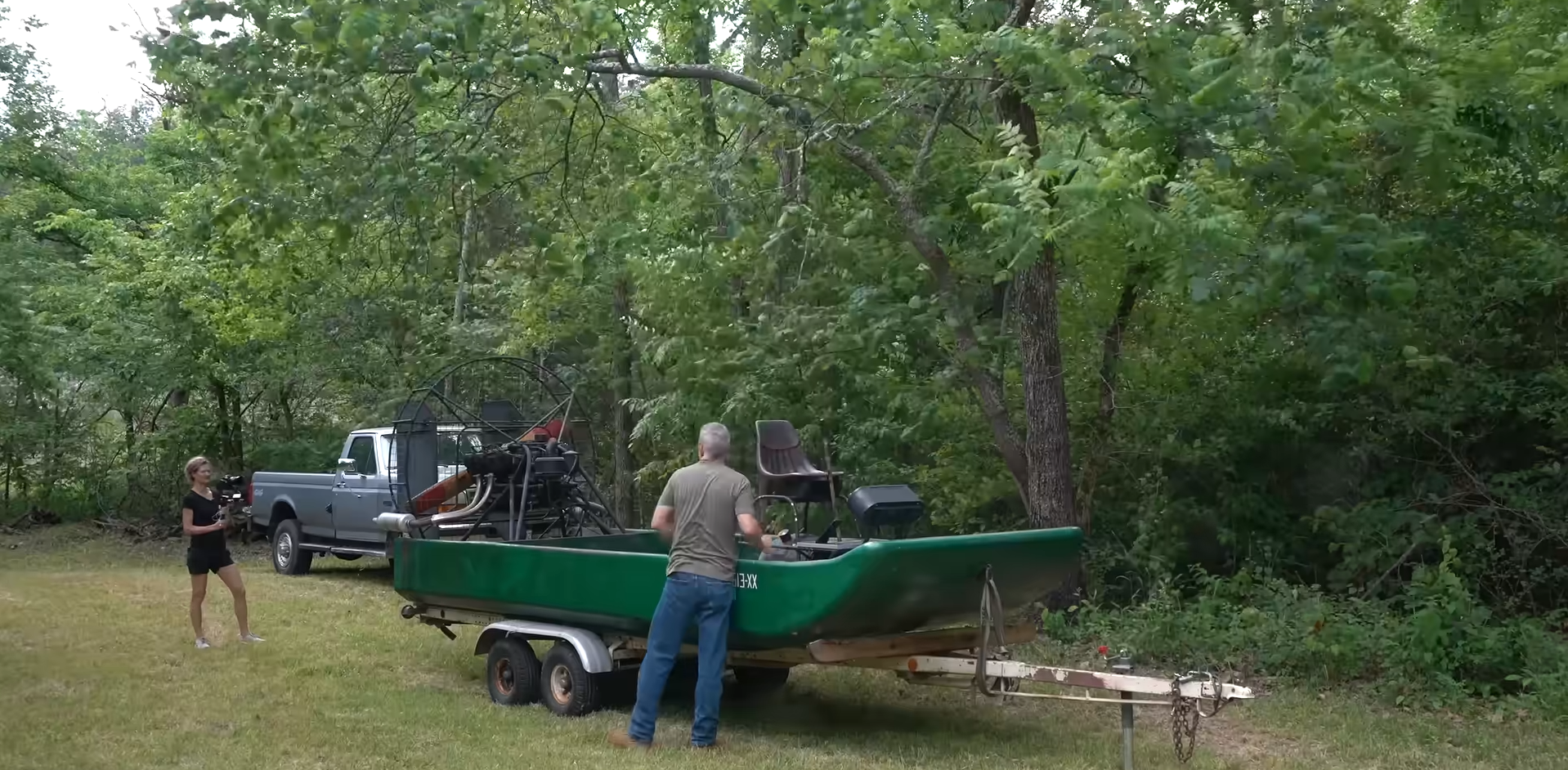 A homemade airboat powered by an aircraft engine