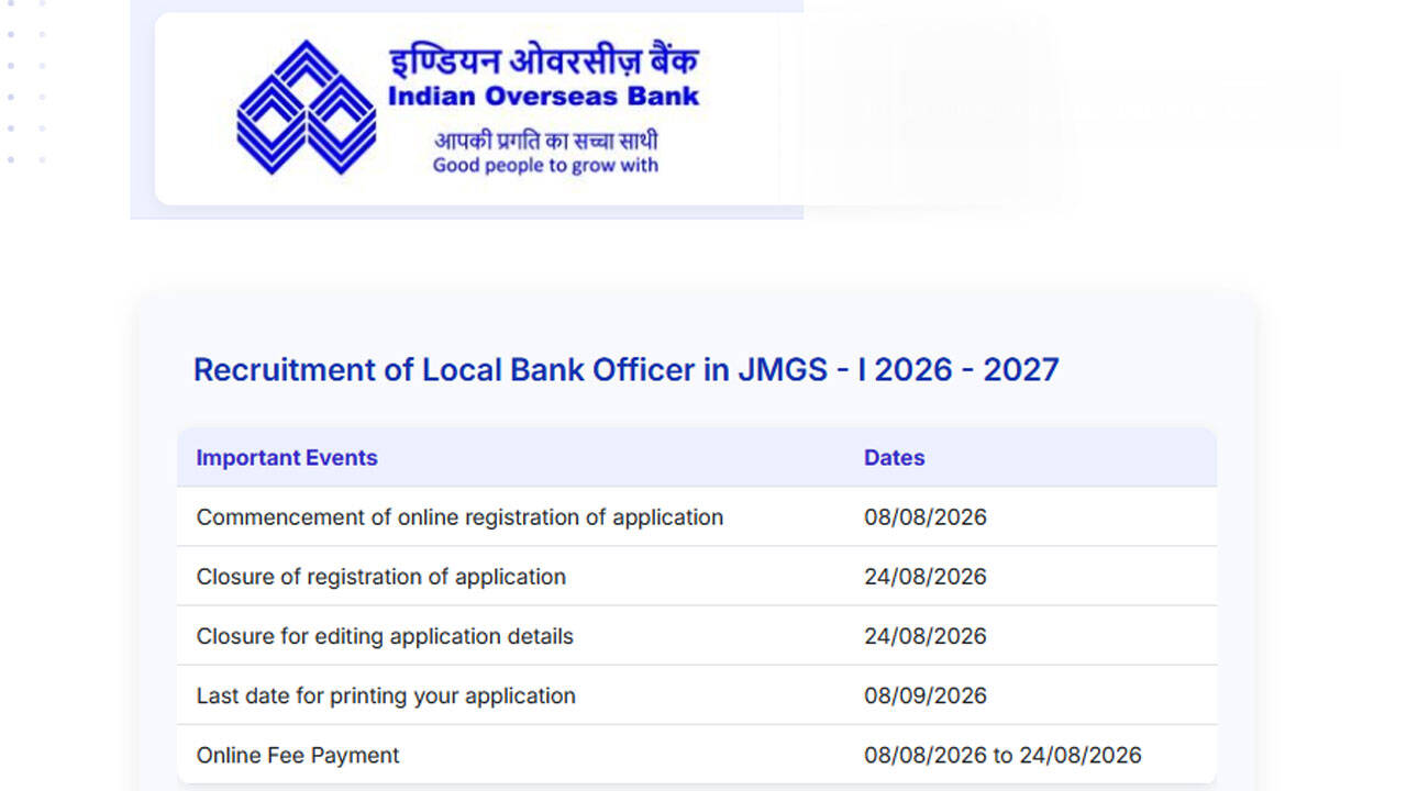 IOB LBO recruitment 2026: Last date today to apply for 250 Local Bank Officer posts; check direct link here