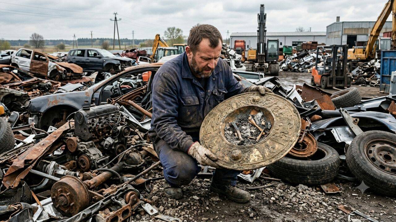 Man searching Polish scrapyard finds 1,800-year-old Roman shield with human bones