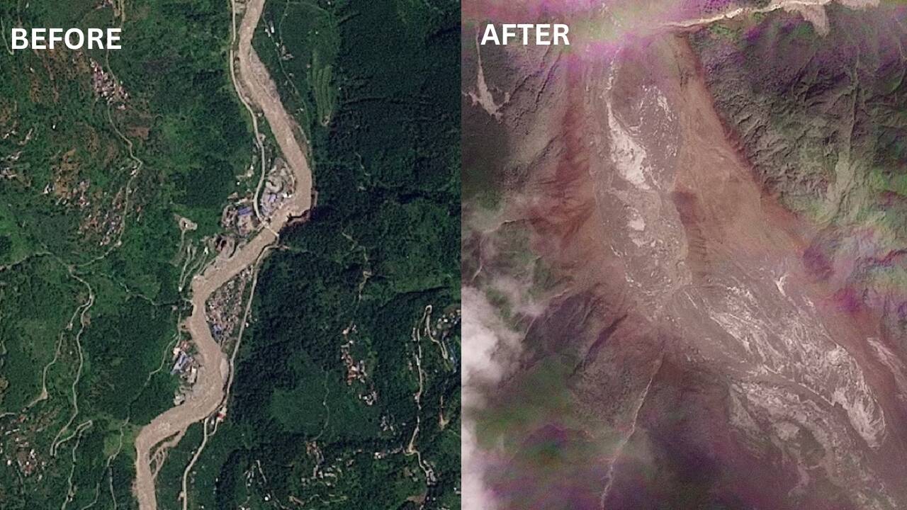 Satellite images show how Nepal’s green mountainside turned into debris field