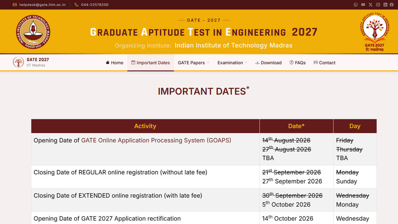 GATE 2027 registration delayed as IIT Madras portal says applications will start soon